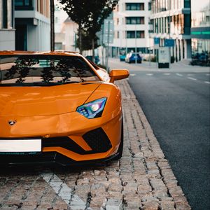 Превью обои lamborghini aventador, lamborghini, спорткар, машина, оранжевый, вид спереди