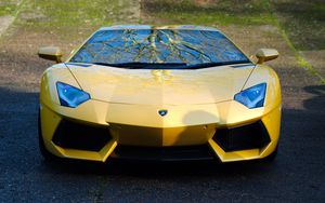 Превью обои lamborghini, aventador, lp700-4, желтая, авто, вид спереди