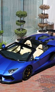 Превью обои lamborghini aventador roadster, lamborghini, автомобиль, синий