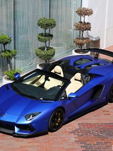 Превью обои lamborghini aventador roadster, lamborghini, автомобиль, синий