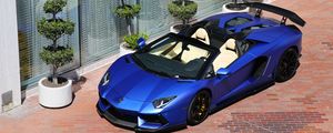 Превью обои lamborghini aventador roadster, lamborghini, автомобиль, синий