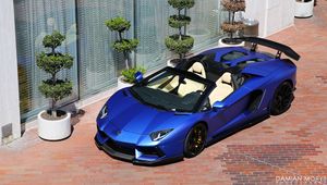 Превью обои lamborghini aventador roadster, lamborghini, автомобиль, синий