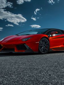 Превью обои lamborghini, aventador-v, lp 740-4, красный, вид сбоку