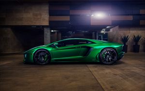 Превью обои lamborghini aventador, зеленый, вид сбоку