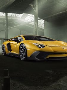 Превью обои lamborghini, aventador, желтый, вид сбоку