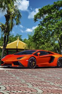 Превью обои lamborghini, aventador-v, lp 740-4, красный, вид сбоку