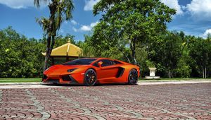 Превью обои lamborghini, aventador-v, lp 740-4, красный, вид сбоку