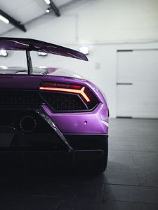 Превью обои lamborghini, автомобиль, спорткар, суперкар, фиолетовый, вид сзади