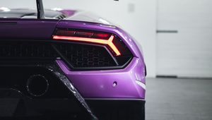 Превью обои lamborghini, автомобиль, спорткар, суперкар, фиолетовый, вид сзади