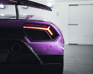 Превью обои lamborghini, автомобиль, спорткар, суперкар, фиолетовый, вид сзади