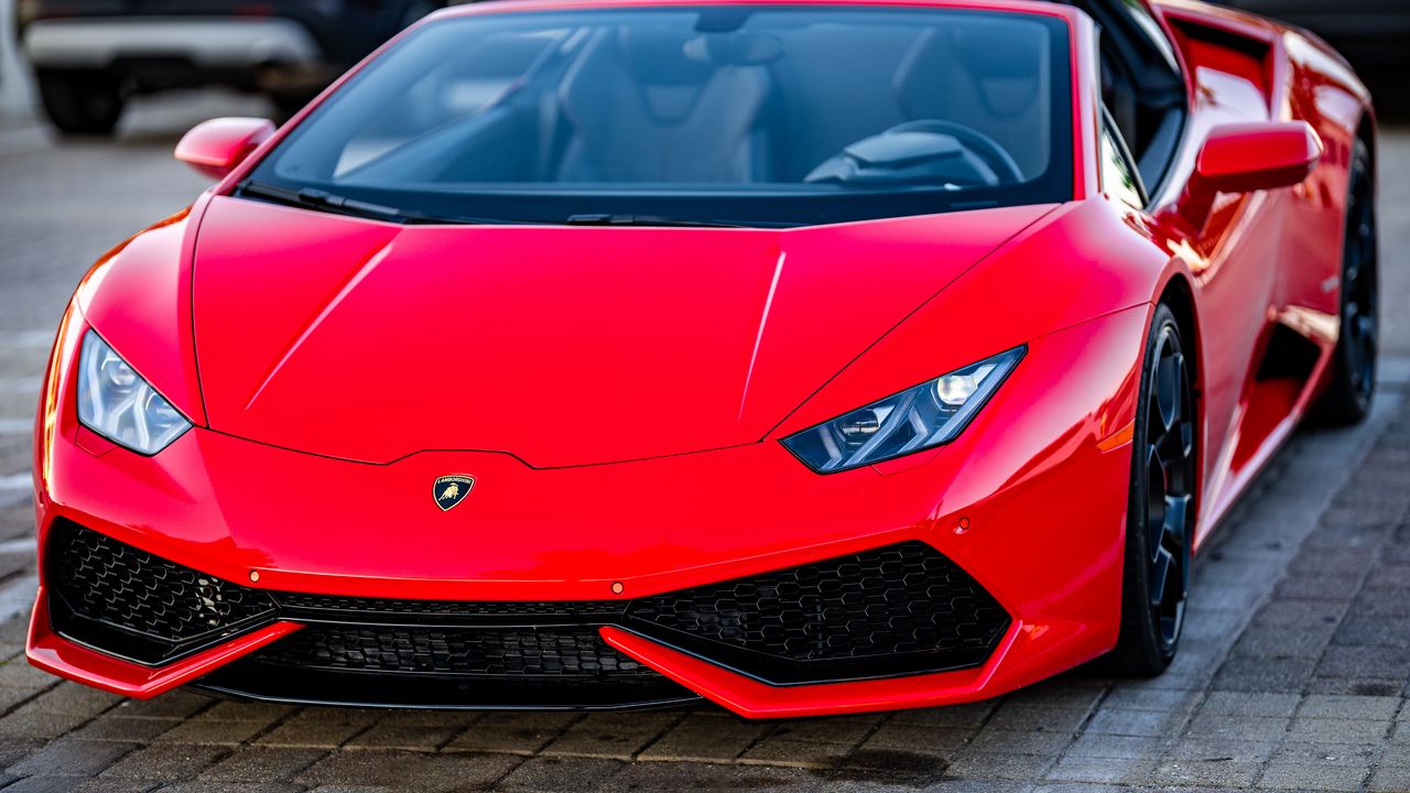 Обои lamborghini, автомобиль, спорткар, красный, вид спереди