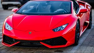 Превью обои lamborghini, автомобиль, спорткар, красный, вид спереди