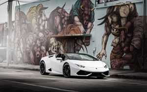 Превью обои lamborghini, huracan, белый, вид сбоку