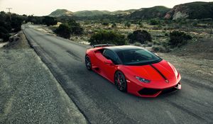 Превью обои lamborghini, huracan, красный, вид сбоку