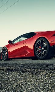 Превью обои lamborghini, huracan, красный, вид сбоку