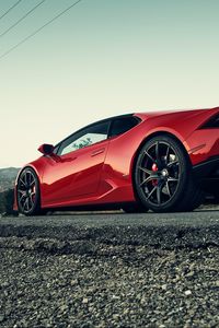 Превью обои lamborghini, huracan, красный, вид сбоку