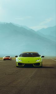 Превью обои lamborghini huracan, lamborghini, автомобиль, зеленый, дорога