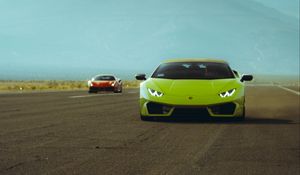 Превью обои lamborghini huracan, lamborghini, автомобиль, зеленый, дорога