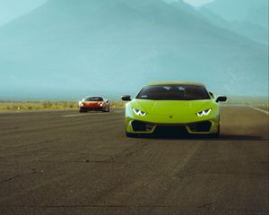 Превью обои lamborghini huracan, lamborghini, автомобиль, зеленый, дорога