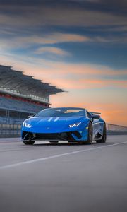 Превью обои lamborghini huracan, lamborghini, автомобиль, синий, трасса