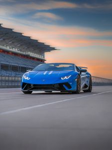 Превью обои lamborghini huracan, lamborghini, автомобиль, синий, трасса