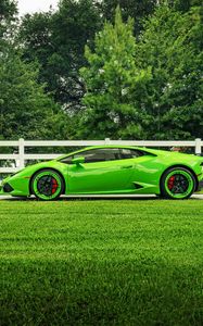 Превью обои lamborghini, huracan, lp610-4, зеленый, вид сбоку