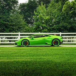 Превью обои lamborghini, huracan, lp610-4, зеленый, вид сбоку