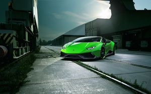 Превью обои lamborghini, huracan, spyder, зеленый, вид спереди