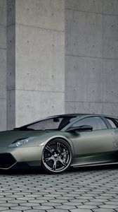 Превью обои lamborghini murcielago, lp 720, суперкар, винил, стена, брусчатка