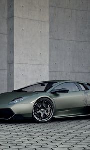 Превью обои lamborghini murcielago, lp 720, суперкар, винил, стена, брусчатка