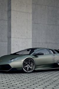 Превью обои lamborghini murcielago, lp 720, суперкар, винил, стена, брусчатка