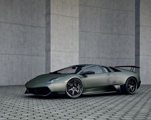 Превью обои lamborghini murcielago, lp 720, суперкар, винил, стена, брусчатка