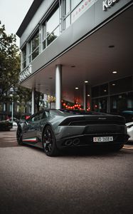 Превью обои lamborghini, спорткар, автомобиль, вид сзади, черный