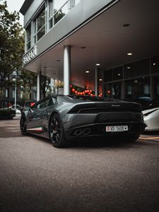 Превью обои lamborghini, спорткар, автомобиль, вид сзади, черный