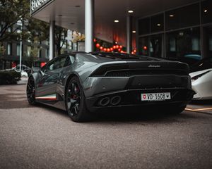 Превью обои lamborghini, спорткар, автомобиль, вид сзади, черный