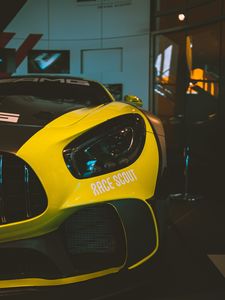 Превью обои lamborghini, спорткар, фара, желтый