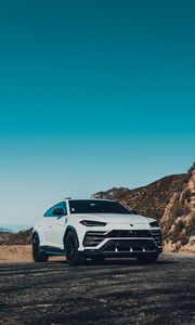 Превью обои lamborghini urus, lamborghini, автомобиль, белый, вид спереди