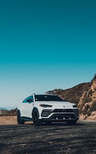 Превью обои lamborghini urus, lamborghini, автомобиль, белый, вид спереди