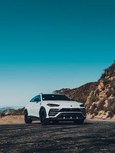 Превью обои lamborghini urus, lamborghini, автомобиль, белый, вид спереди