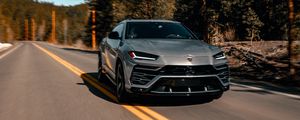 Превью обои lamborghini urus, lamborghini, автомобиль, серый, дорога