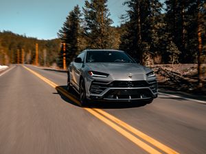 Превью обои lamborghini urus, lamborghini, автомобиль, серый, дорога