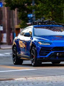 Превью обои lamborghini urus, lamborghini, автомобиль, внедорожник, синий