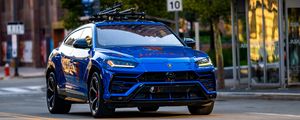 Превью обои lamborghini urus, lamborghini, автомобиль, внедорожник, синий