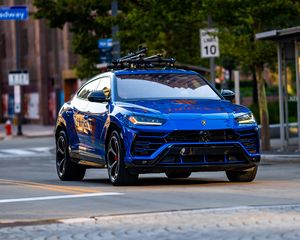 Превью обои lamborghini urus, lamborghini, автомобиль, внедорожник, синий