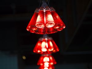 Превью обои лампочки, красный, иллюминация, освещение, размытость, свет