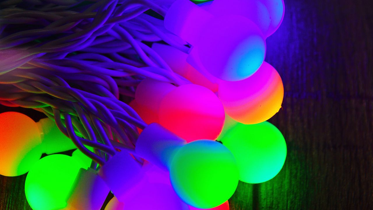 Обои лампочки, разноцветный, провода, иллюминация