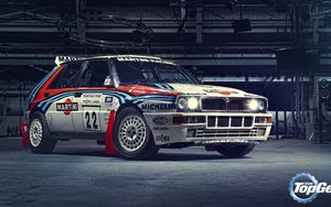 Превью обои lancia, integrale, спорткар, martini racing, top gear, delta, hf