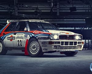 Превью обои lancia, integrale, спорткар, martini racing, top gear, delta, hf