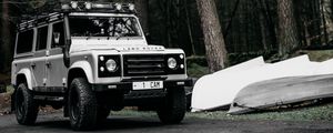 Превью обои land rover defender, land rover, машина, внедорожник, белый