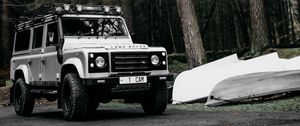 Превью обои land rover defender, land rover, машина, внедорожник, белый